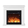 White floor fireplace composed of white color frame and black electric burner 1500W with real LED flame effect. Modern design clean geometric lines. Made of high quality MDF wood Easy to place or move. With remote control