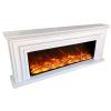 Caminetto elettrico da pavimento in legno MDF modello sined Merapi colore bianco crema. Rivestimento per il bruciatore modello VULTURE-150 con reale effetto fiamma. Ideale come camino di rappresentanza per ambienti esclusivi. Telecomando incluso.