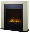 Elektrischer Standkamin Avoriaz CheminArte 102 von Efydis Elektrischer Kamin mit cremefarbenem und schwarzem MDF-Rahmen Wrmediffusion von vorne Leistung 1000W oder 2000W Elektrischer Einsatz mit Flammeneffekt und Holzscheiten