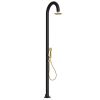 Black And Gold Aluminum Shower With Movable Hot And Cold Water Hand Shower, Round Shower Head Anti-scale Nozzles. Double Water Connection, Bottom And Side. Can Be Placed Outside Or Inside The House.