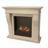 Decorative indoor fireplace with Kreta fossil stone frame Matt white and steam brazier Cassette 600 without heating function Ultra realistic flame effect with steam recreated by ultrasonic transducer Remote control included