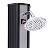 Hot shower for garden Jerry Solar heated shower with hexagonal structure in pvc color Black, including shower tray and accessories in Metal 35 liter tank Round shower head Mixer and foot wash tap. H 17,5x180x2188mm.