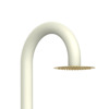 White shower in Polyethylene with hot and cold water with foot wash. Double mixer to regulate the water temperature. Double water connection, bottom and side. For outside and inside of the house. Gold accessories.
