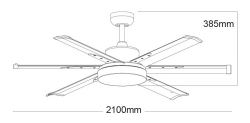 LED Fan Schwarz Grau Schaufel 210 cm