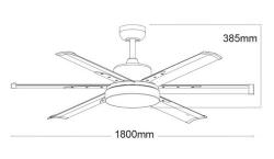 Ventilateur 6 pales 180 cm  LED blanche