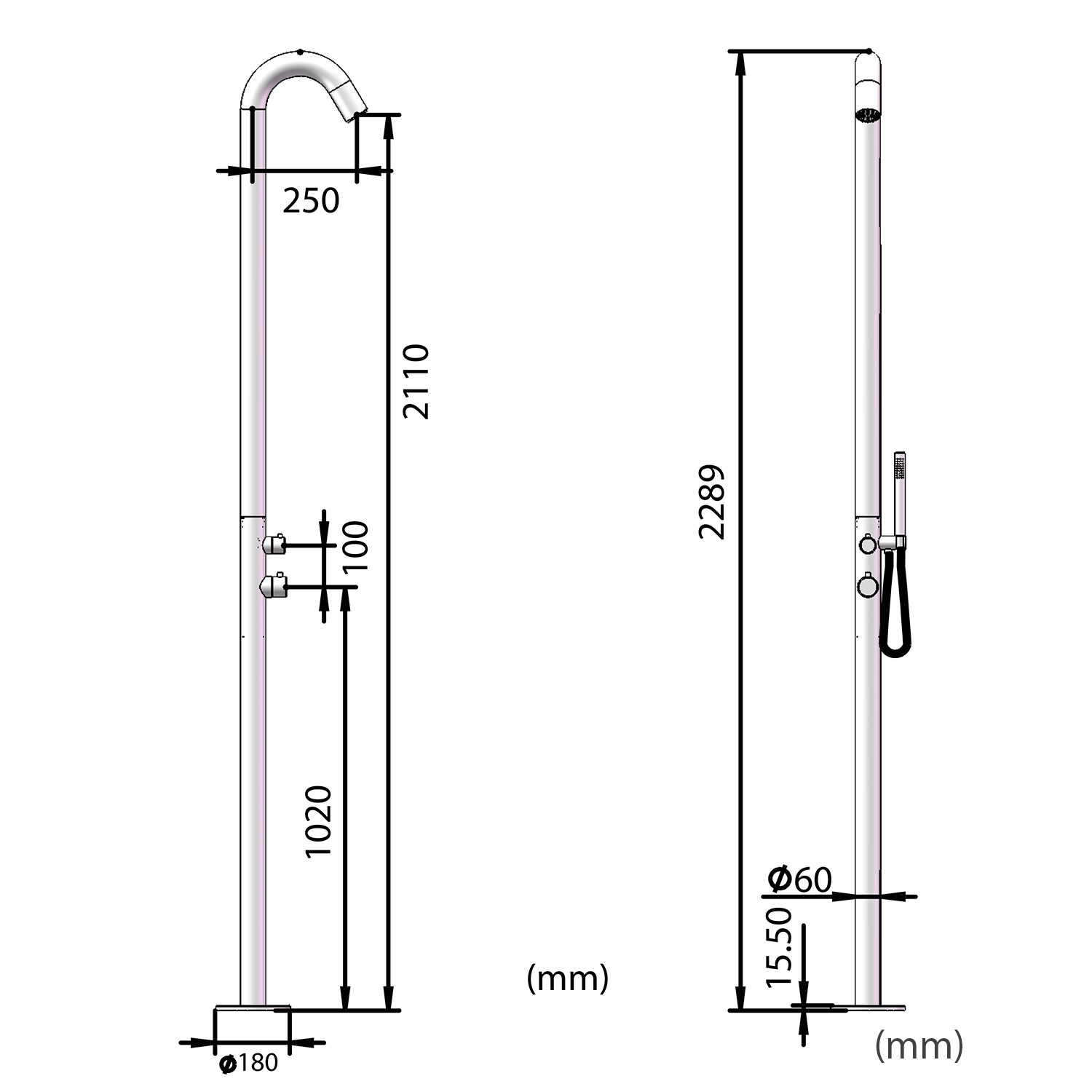 Shower Satin Steel Black Outdoor