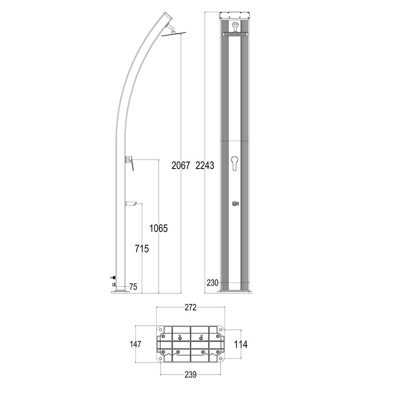 Grey Aluminium Solar Shower 