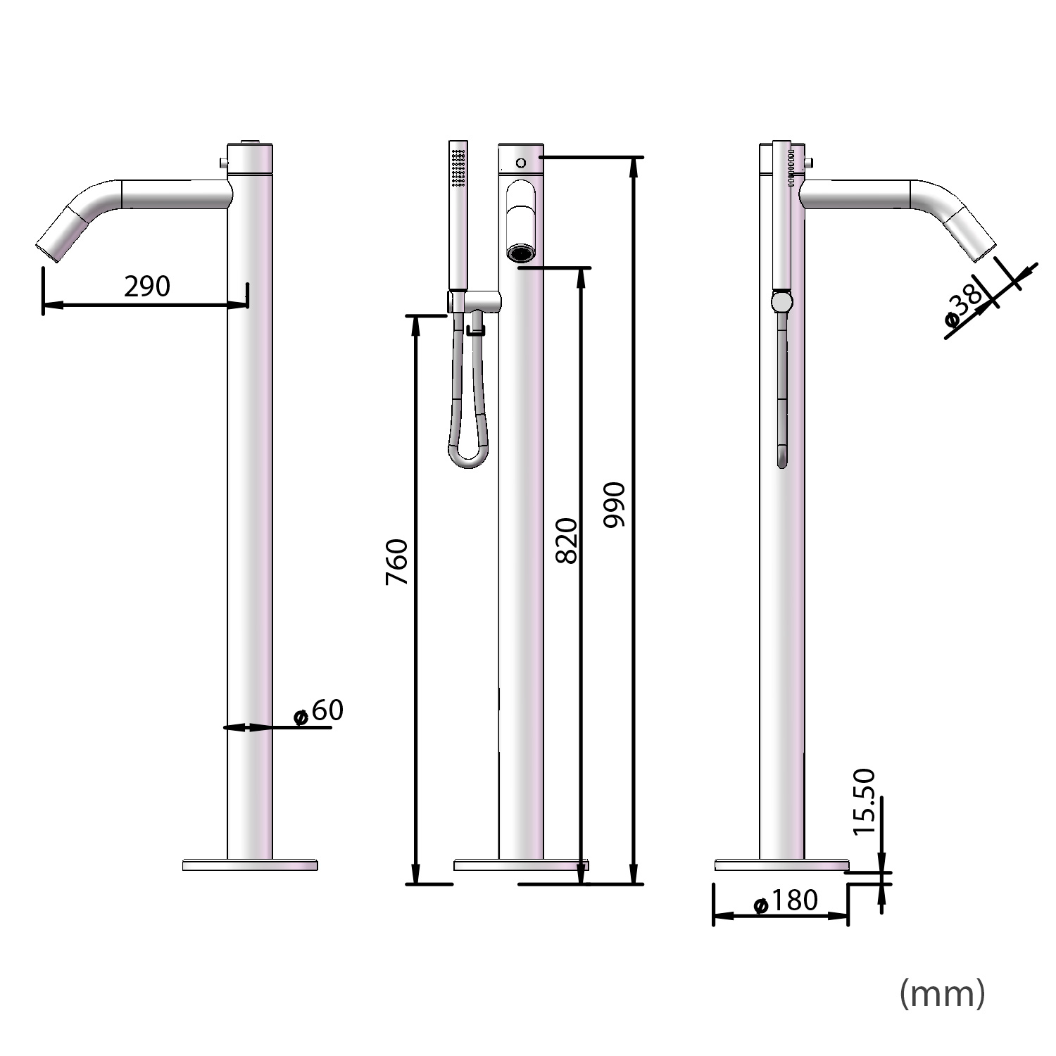 Black Bathtub Faucet With Hand Shower