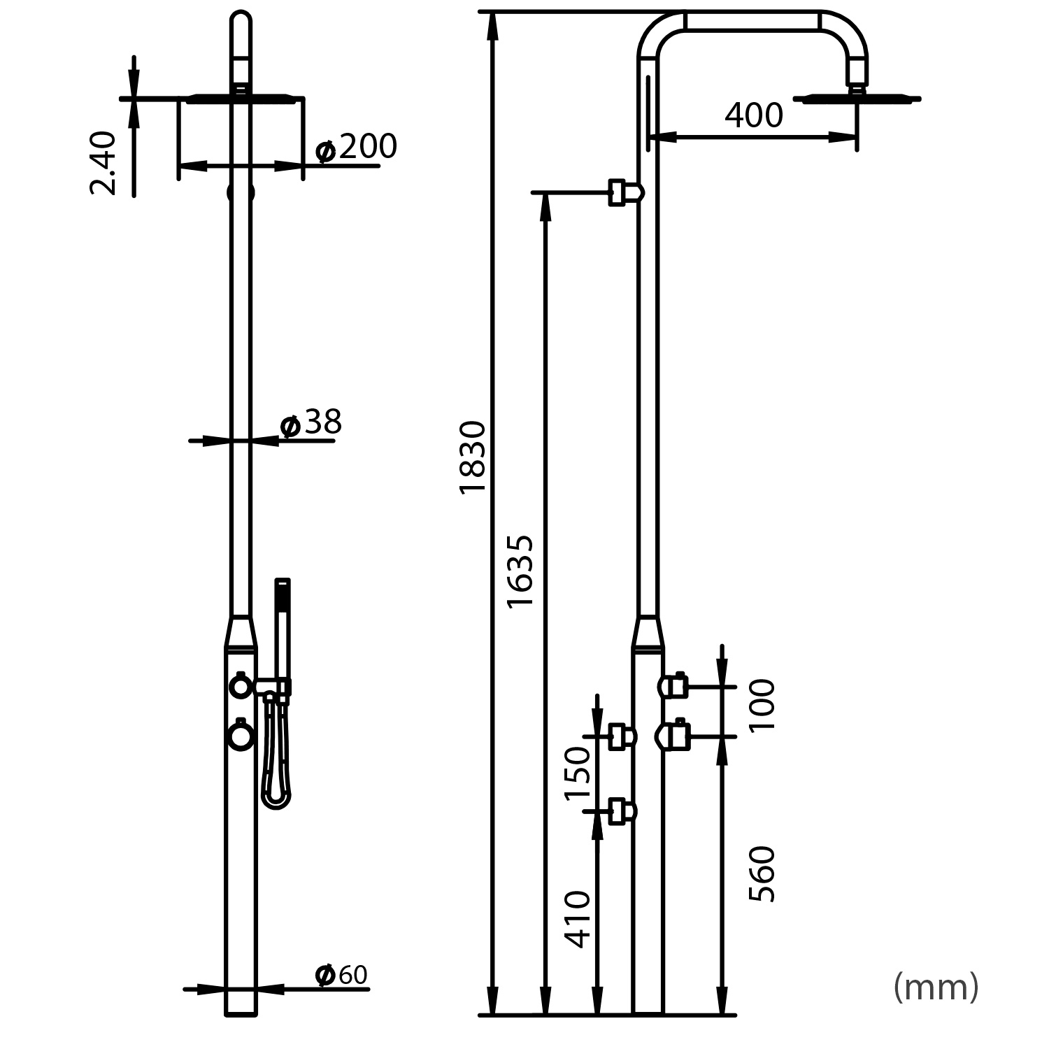 Black Outdoor Wall Shower In Stainless Steel