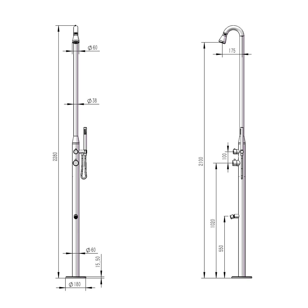 Classic Outdoor Shower Inox Sined