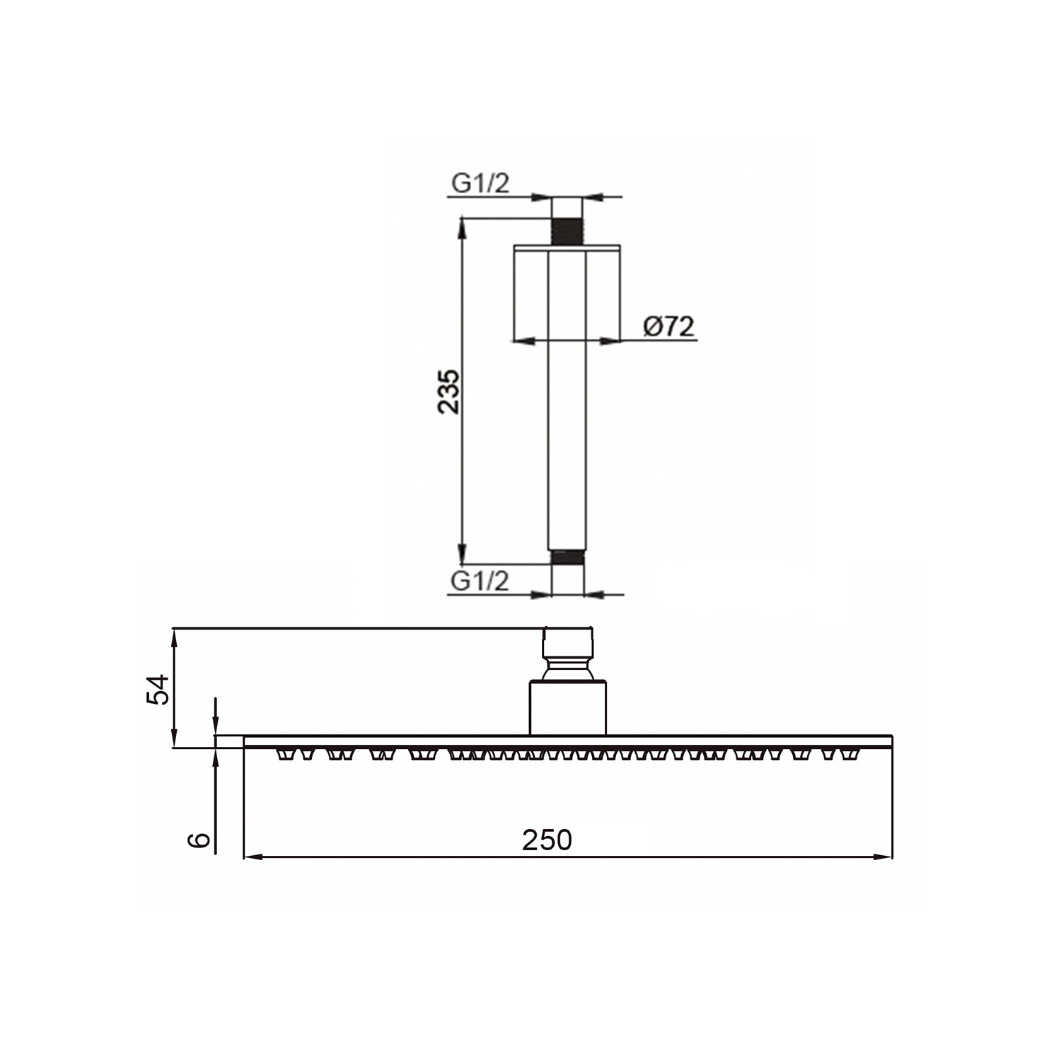 Kit Braccio Soffione Inox 25cm Soffitto