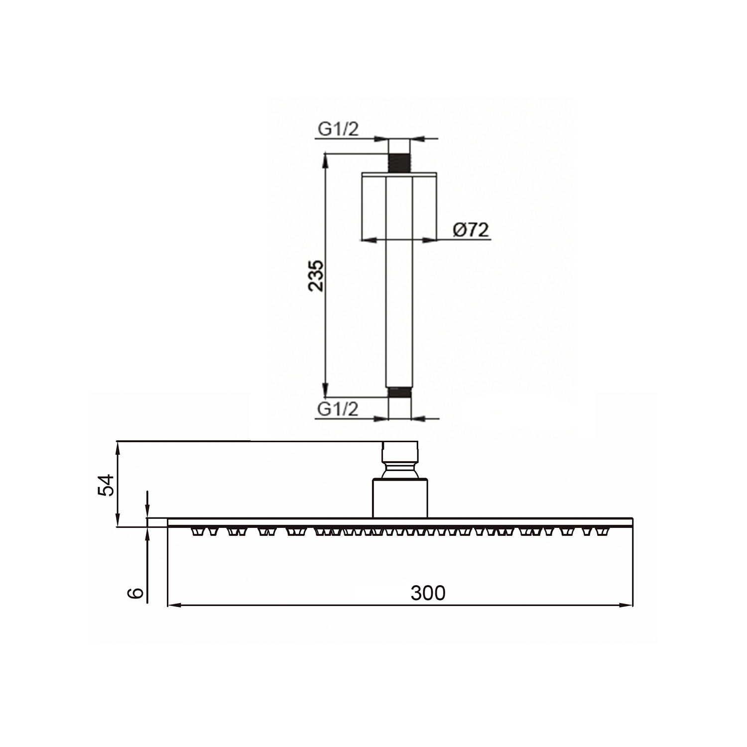 Stainless Steel Arm Kit 30cm Ceiling