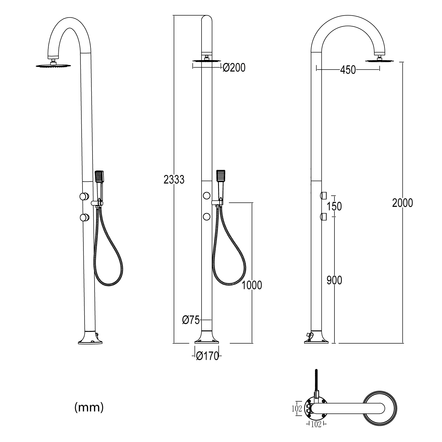 Douche Led En Aluminium Noir Avec Douche