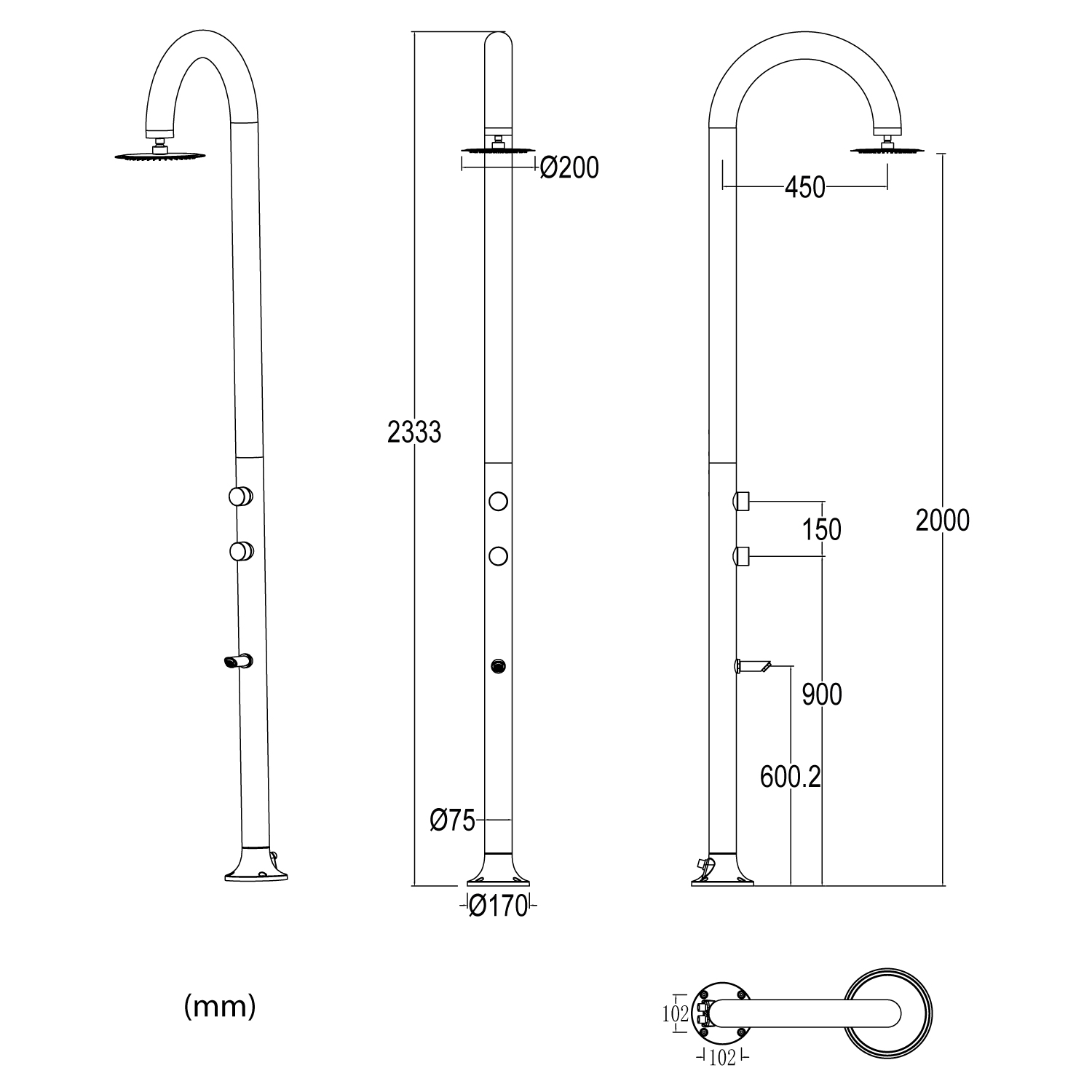 Led Outdoor Shower In Aluminum Gray