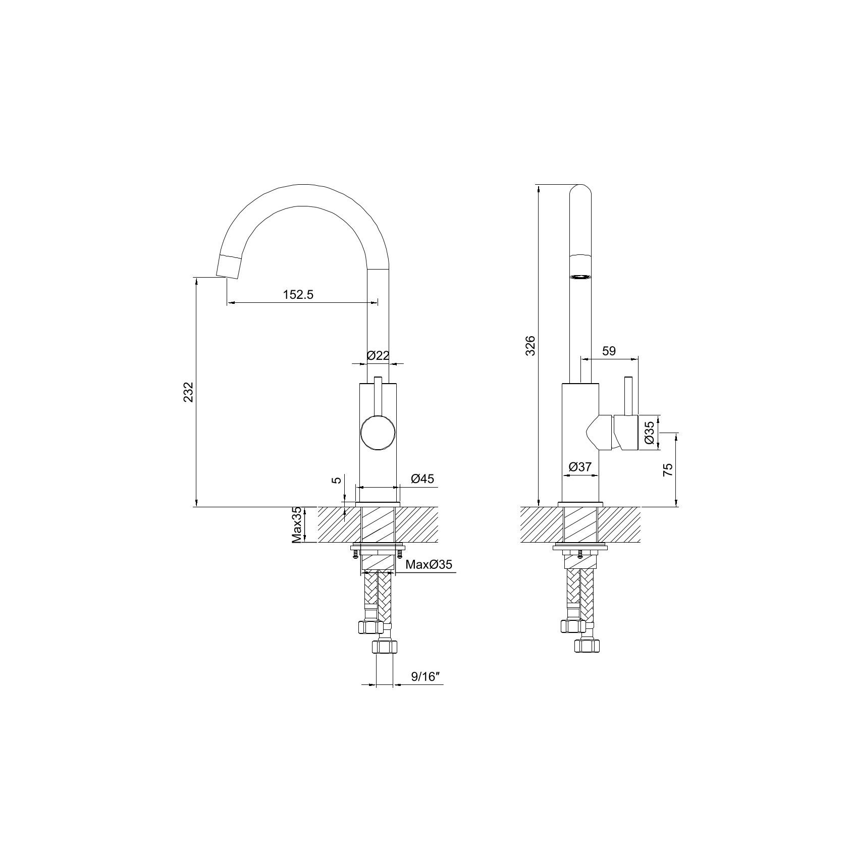 Rubinetto Miscelatore Cucina Alto Inox