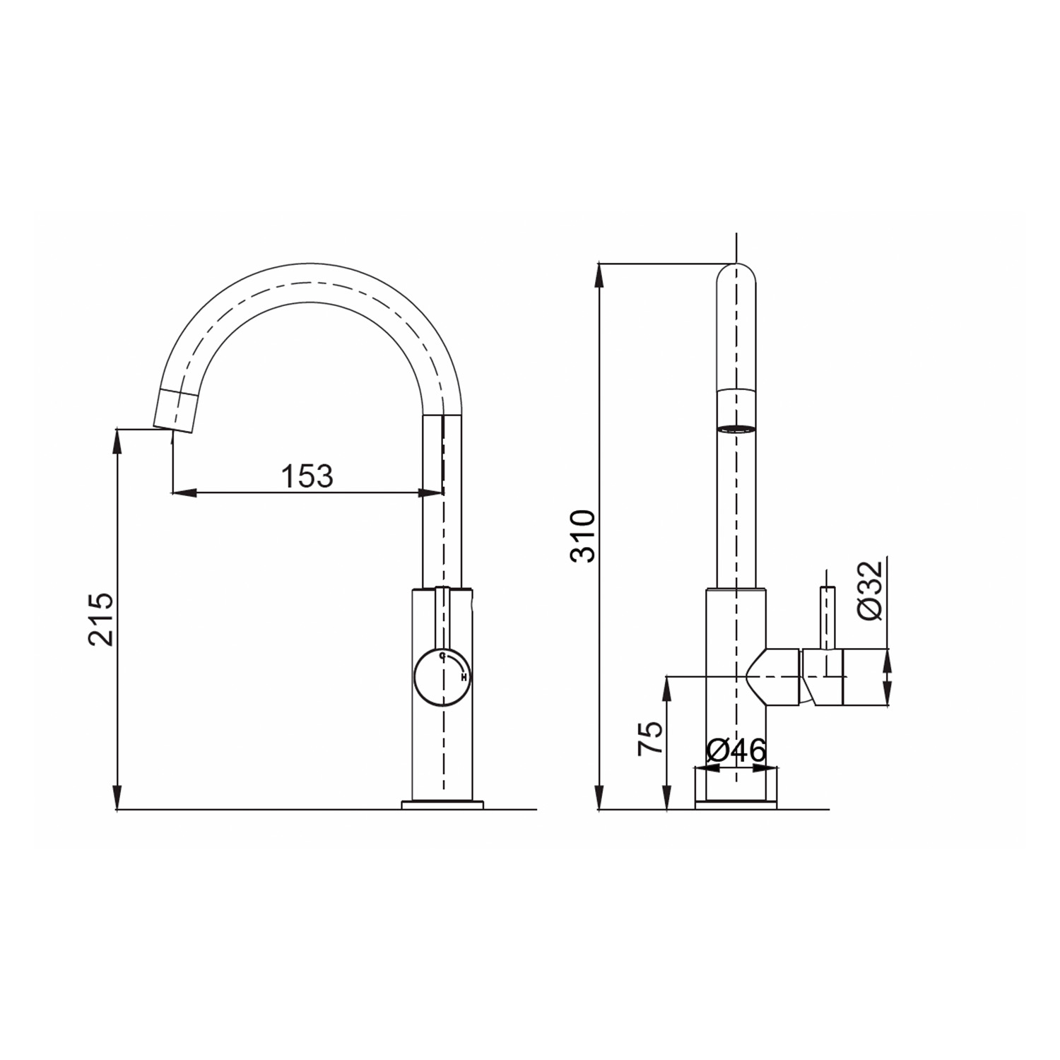 Kitchen Low Stainless Steel Mixer Tap