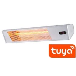Outdoor WIFI infrared heater with 2000W adjustable power Anodized aluminum and steel construction Short-wave IR-A heating lamp and remote control Elegantly designed with grille for protection and LED display