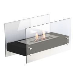 Falun Black Bioethanol table top fireplace in powder coated steel and glass Table top fireplace with 1 Litre tank Safety burner also suitable for outdoor use Measurements 60 x 30 x 35 cm