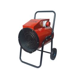 Professional three-phase fan heater MHTeam EH5-15 with handle and large wheels Industrial space heater for production halls up to 120 square meters and building sites 3 heating levels 5000-1000-15000 Watt Protection IPX4 Colour red