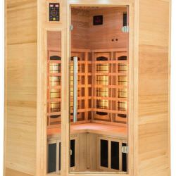 Infrared Corner Sauna Apollon 2C for 2-3 people Indoor infrared sauna with 5 Full Spectrum Quartz emitters and 5 Carbon emitters Digital Control panel Structure in Canadian Spruce complete with MP3 player, Radio and LED Chromotherapy Power 2280W