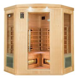 Infrared Corner Sauna Apollon 3C for 3-4 people Indoor sauna with 8 Full Spectrum Quartz emitters and 1 carbon emitter Digital control panel Sauna cabin in Canadian Fir complete with MP3 player and LED Chromotherapy Radio Power 2580W