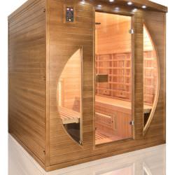 Spectra infrared sauna 4 seats with 11 emitters in Dual Healthy infrared technology Full Spectrum Quartz and Magnesium Structure in Picea Canadese wood and tempered glass Digital control panel Audio MP3 FM Power 2950W