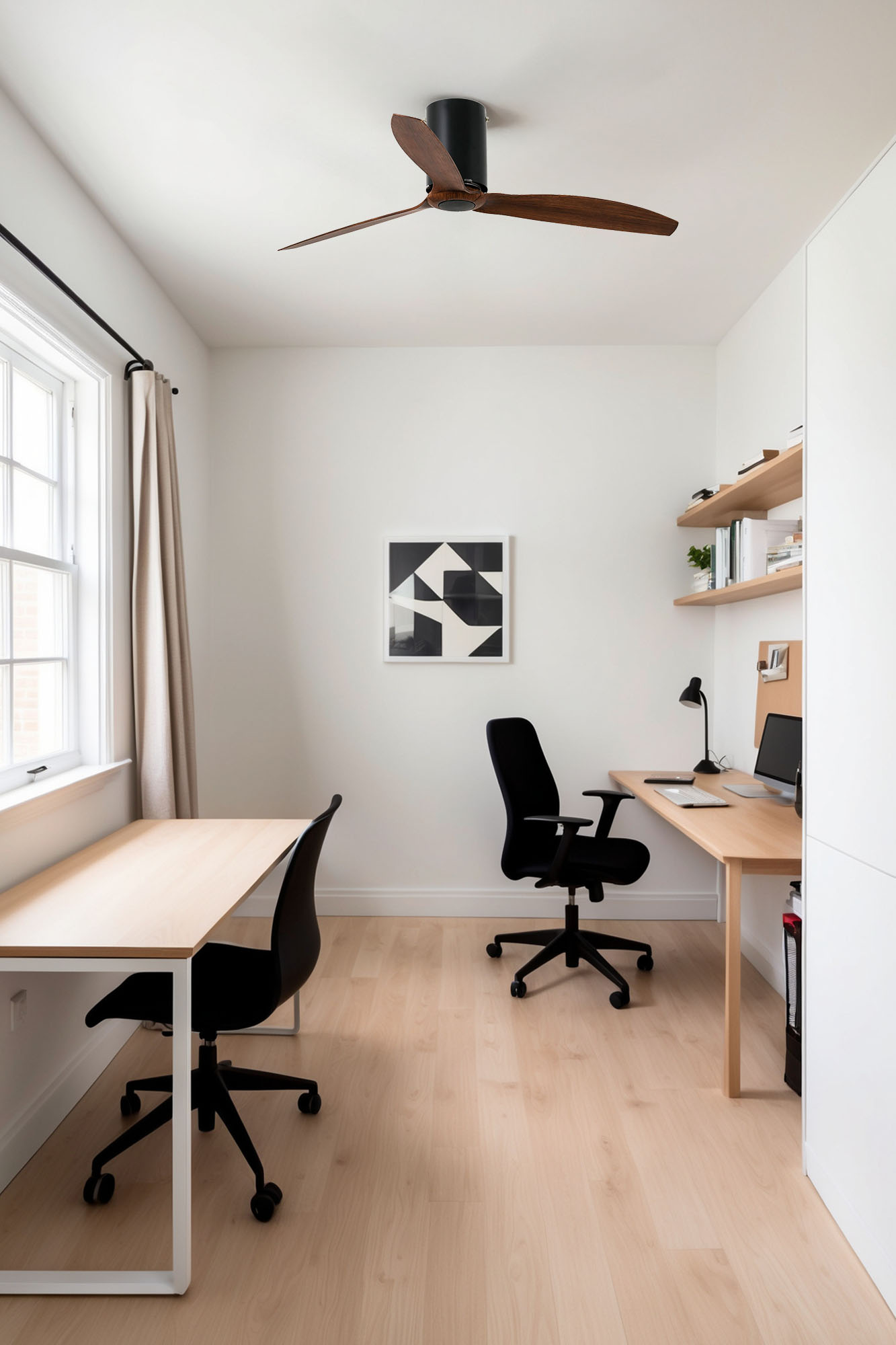 Ventilatore Nero Opaco Con Pale In Legno