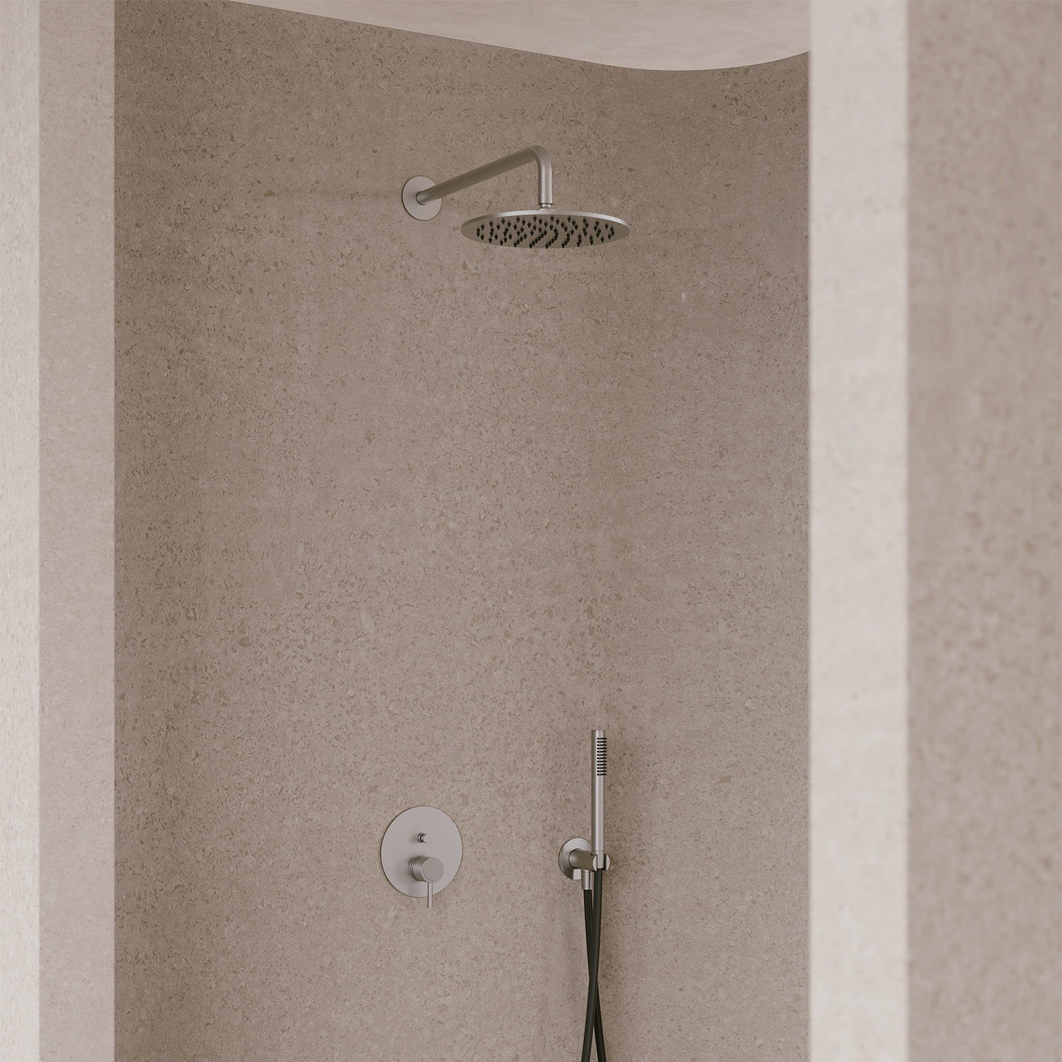 Kit Braccio Soffione Inox 25cm Parete