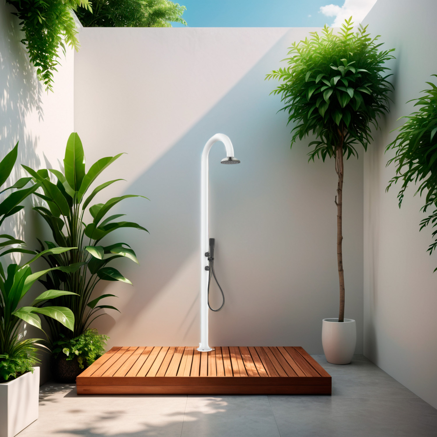 Douche En Aluminium Blanc Avec Douchette