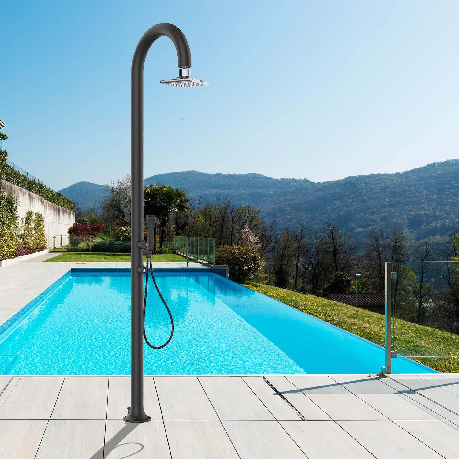 Douche Led En Aluminium Noir Avec Douche