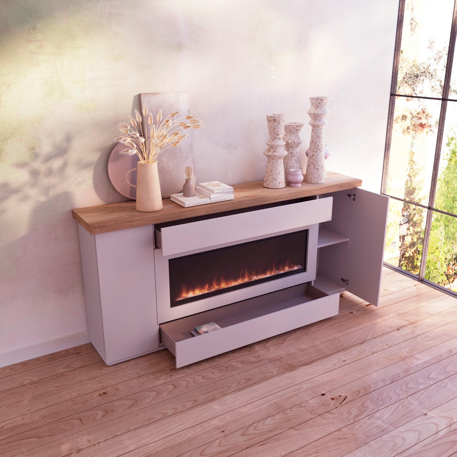Mobile In Legno Con Caminetto Elettrico