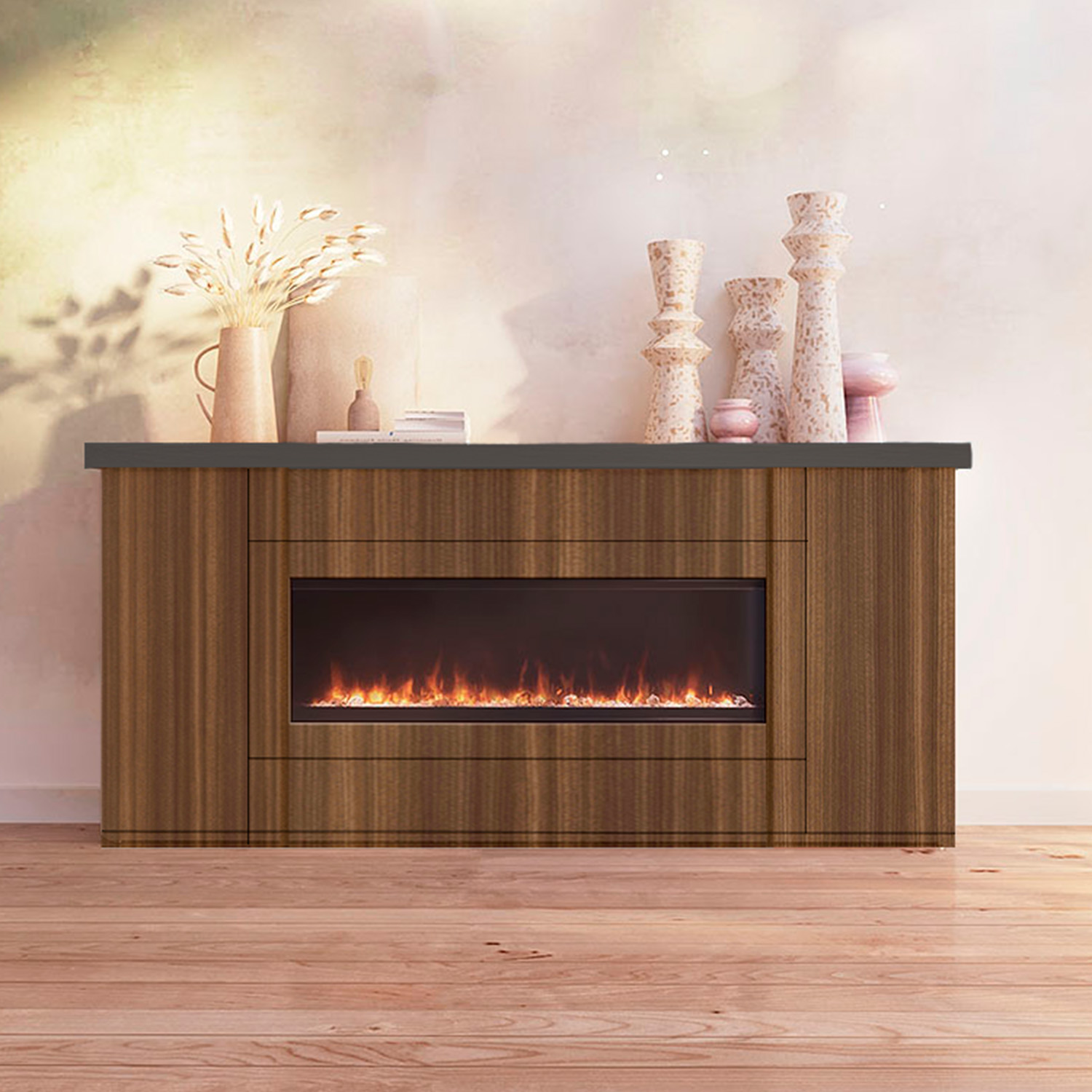 Mobile In Legno Marrone Con Camino