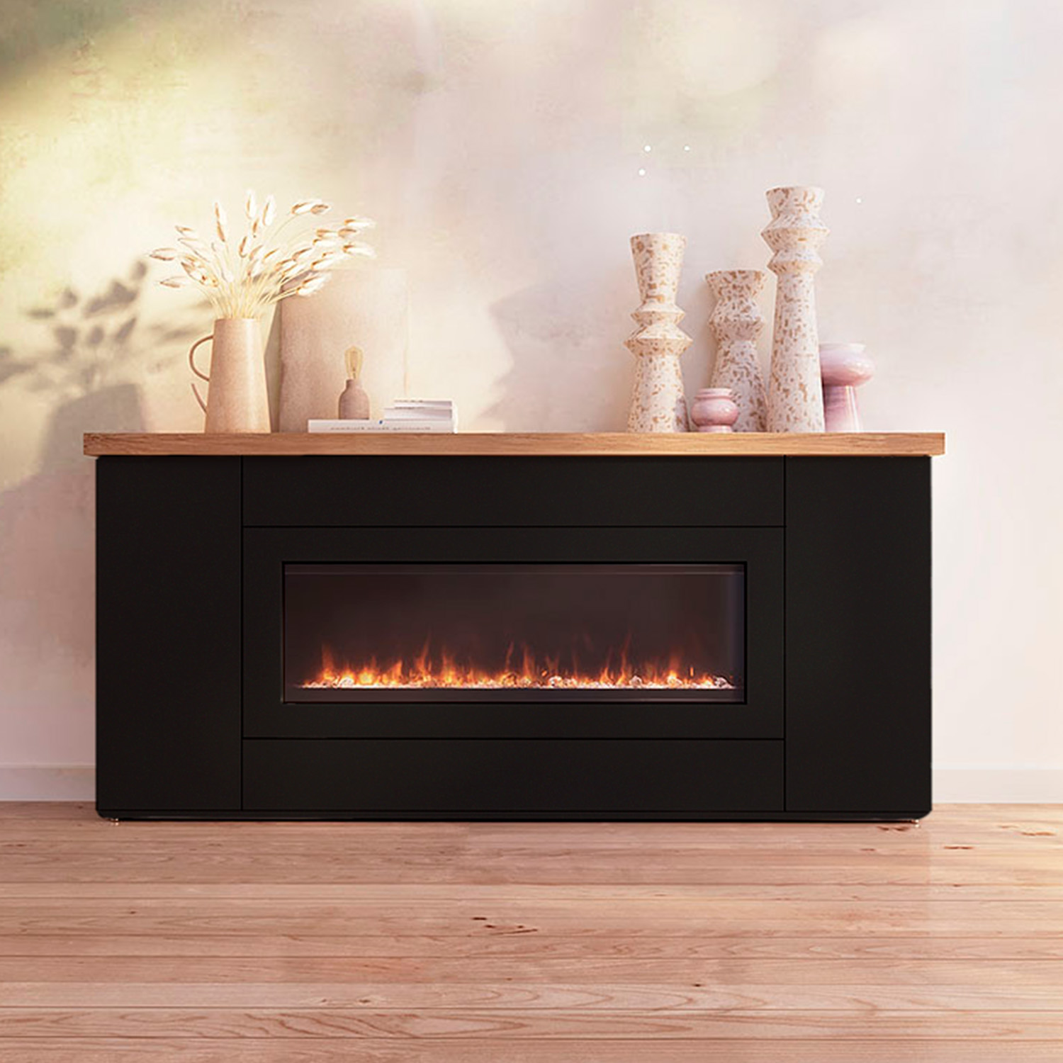 Armario De Madera Negro Con Chimenea