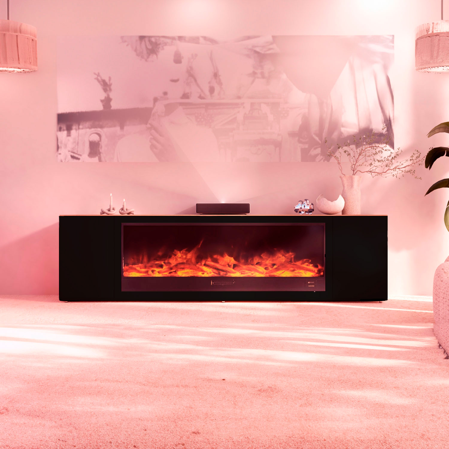 Mueble Negro Con Chimenea Integrada