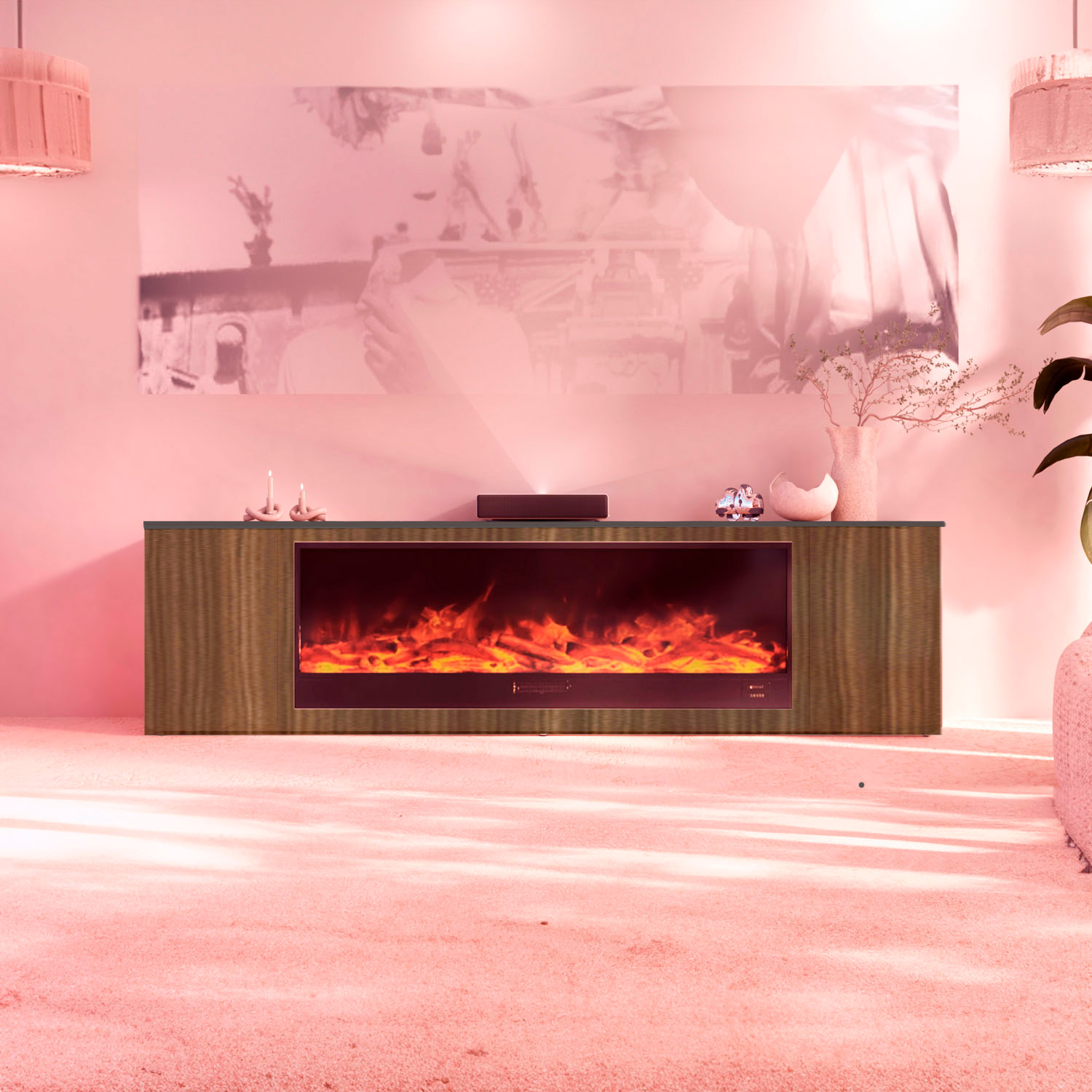Low Sideboard With Electric Fireplace