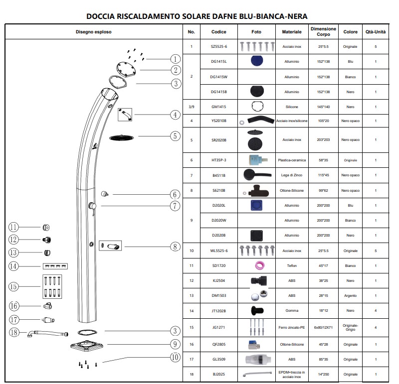 Ricambi per doccia solare DAFNE