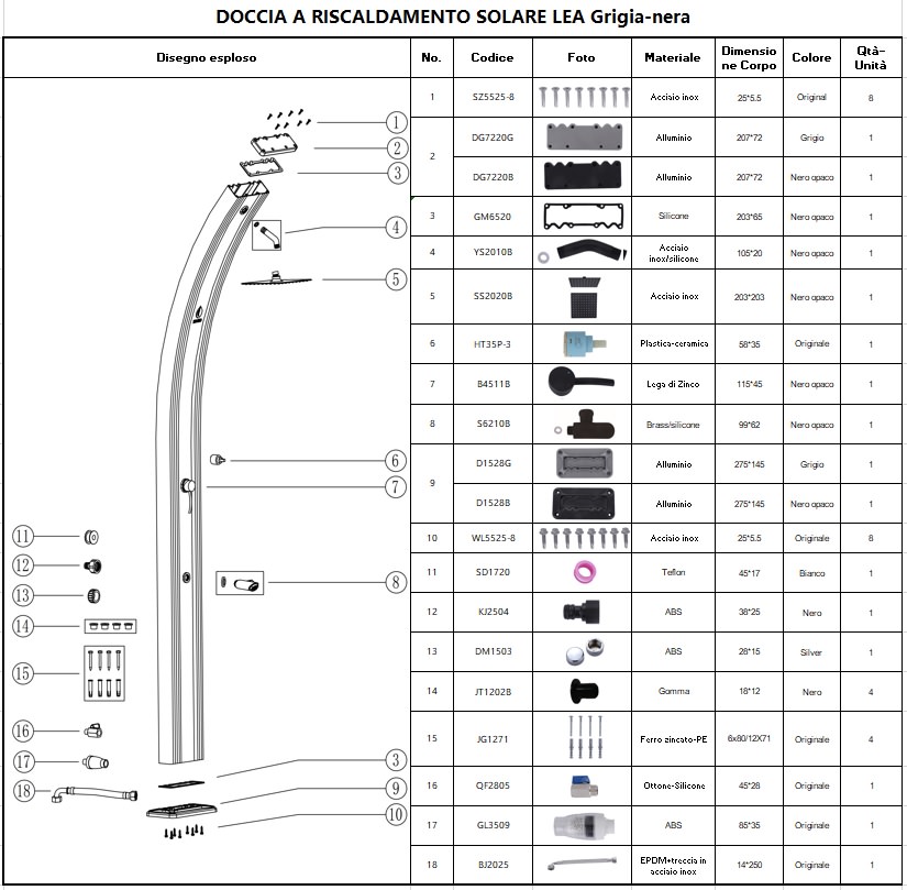 Ricambi e accessori per doccia solare LEA