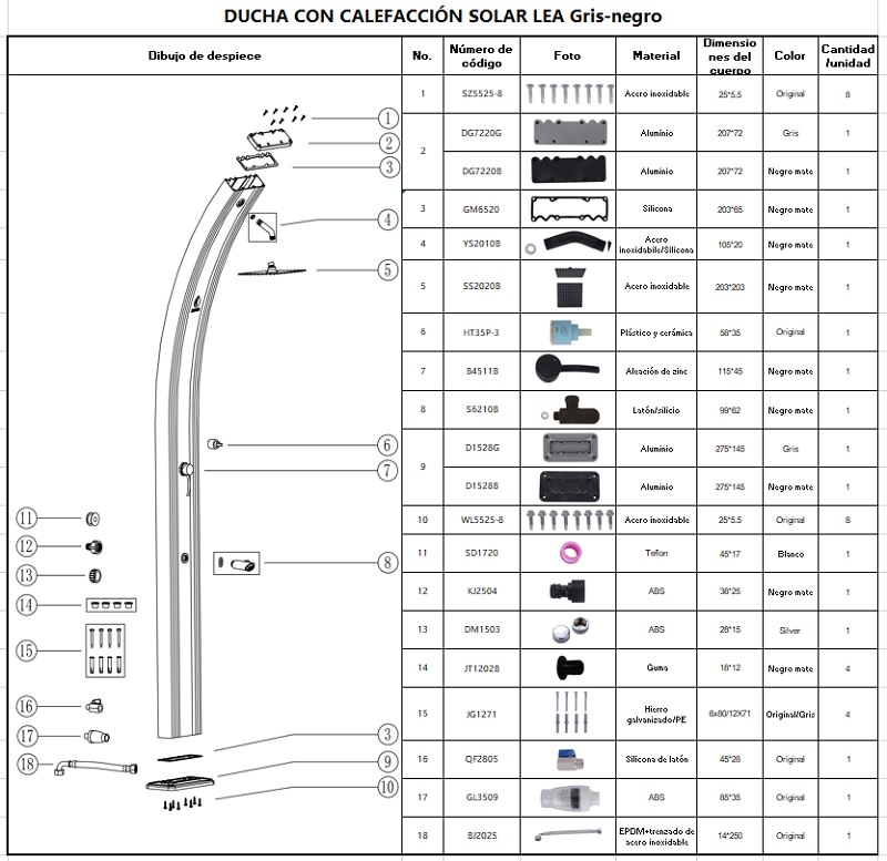 Ricambi e accessori per doccia solare LEA