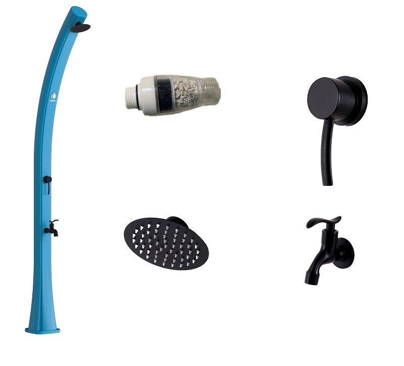 Douche solaire chauffante bleue pour piscine