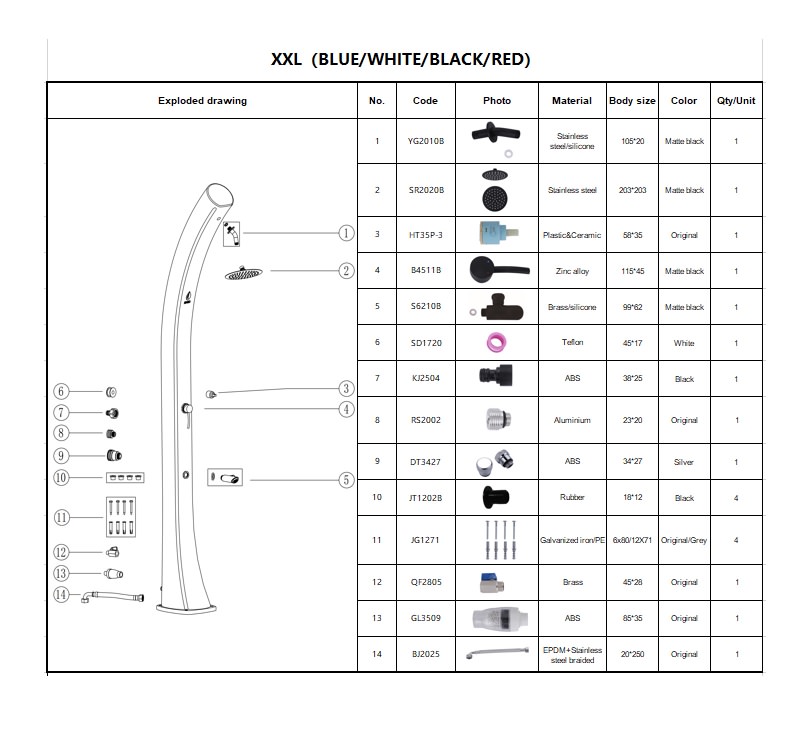 Accessories for solar showers