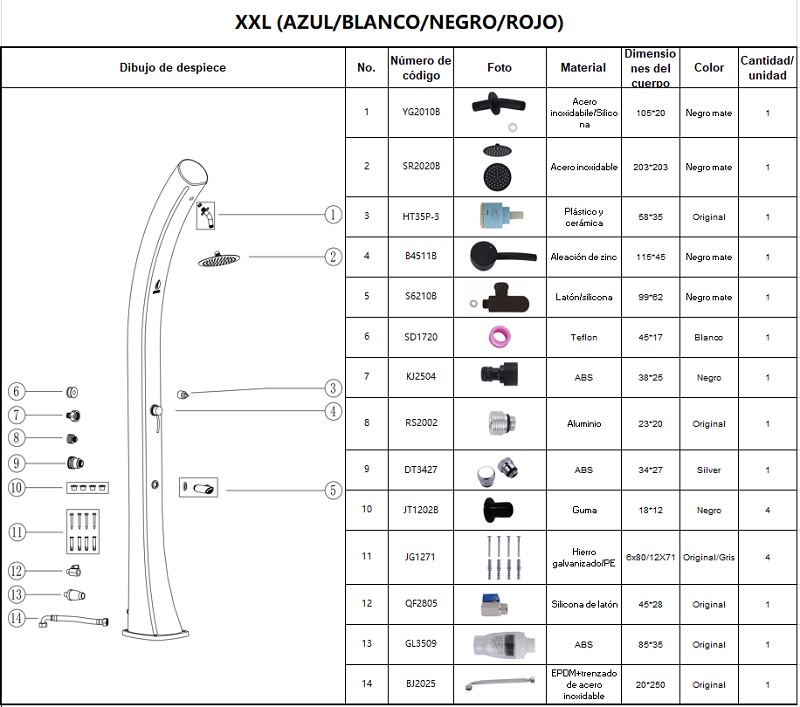 Accesorios para duchas solares