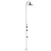 Weie Polyethylen-dusche Mit Warm- Und Kaltwasser Mit Rundem I-switch-brausekopf. Wechselt Den Wasserstrahl Mit Der Handbewegung. Doppelter Wasseranschluss, Unten Und Seitlich. Kann Zu Hause Oder In Freien Aufgestellt Werden 