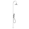 White Luna Aluminum Hot And Cold Water Shower Sined. With Mixer For Temperature And Footwash, Led Shower Head And Hand Shower. Dual Water Connection, Bottom And Side, Installable Both Internally And Externally To The Home.