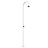 White Aluminum Timed Shower. Cold Water Only, Mixer That Regulates Water Flow. Double Cold Water Only Connection On Single Inner Pipe, Bottom And Side For Outdoor Or Indoor Housing. For Large Workloads