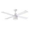 Ventilatore Bianco Da Soffitto Con Luce Alpha Potente Motore Ac 60w. Corpo In Acciaio e 4 Pale Legno Plywood Telecomando a Infrarossi 3 Velocit Incluso Diametro 120 Cm Luce Attacco E27 Non Inclusa. Modalit Estiva o Invernale Reversibile.