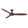 Black and dark brown fan without light model New port. Diameter of 142 cm. ideal for large rooms. Energy saving DC motor, high energy efficiency. 3 blades in sturdy ABS. 5 speed remote control with timer function up to 8 hours.