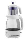 Mulex 290088 3.2 litre glass tea kettle with LED interior light consisting of a 2.5 litre tea kettle and 0.7 litre glass teapot in white