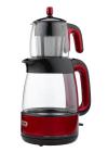 Mulex 290089 3.2 litre glass tea kettle with LED interior light consisting of 2.5 litre kettle and 0.7 litre red glass teapot