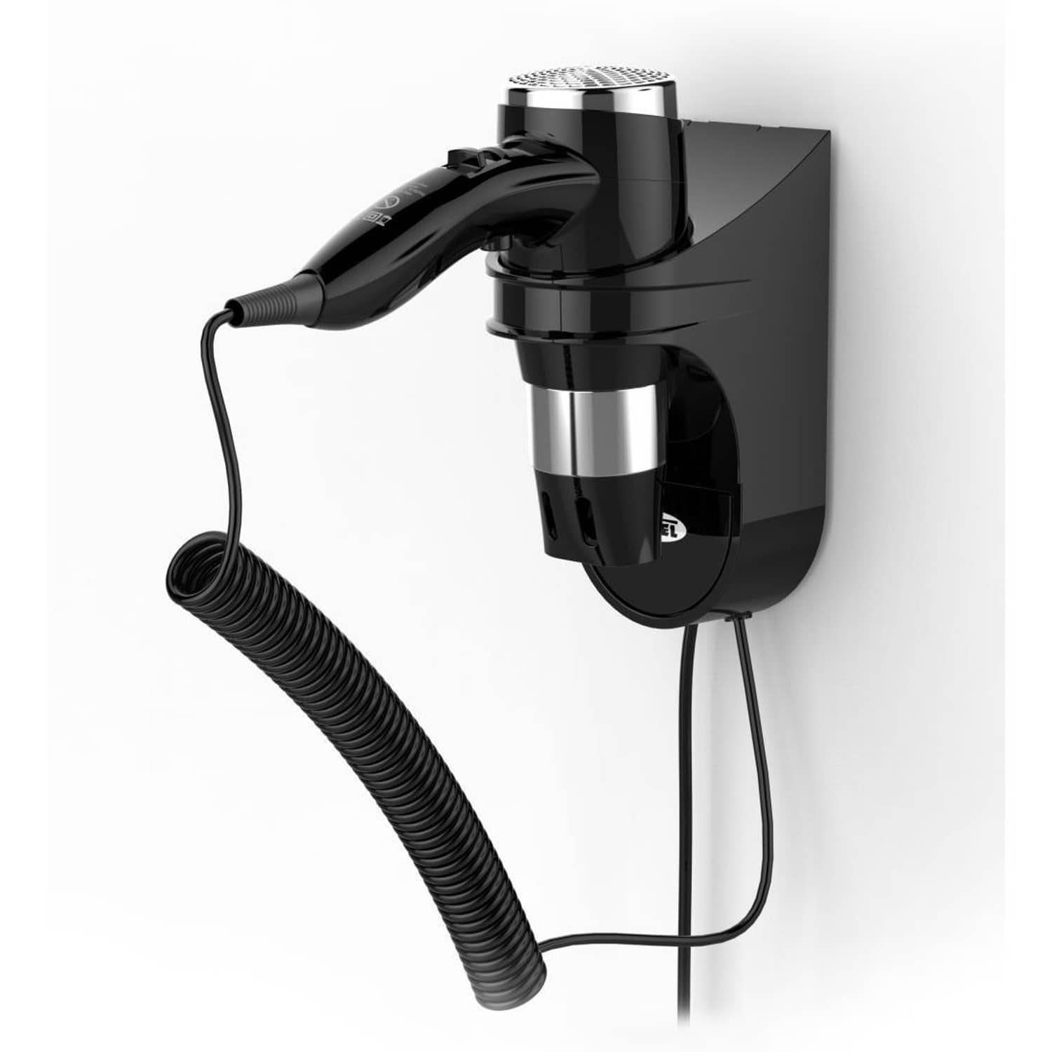 1600W Moel Swan black and chrome wall hair dryer